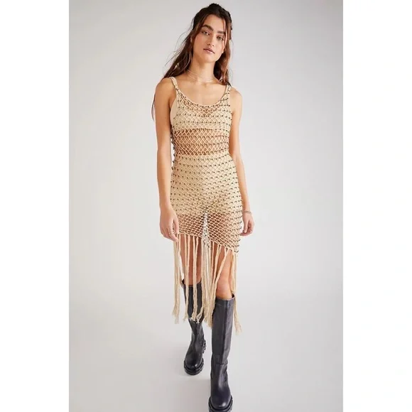 free people sheer beaded dress Yellow Sleeveless Tie Beach Dress & Reviews - Yellow - Sustainable  Cover-ups main image 0